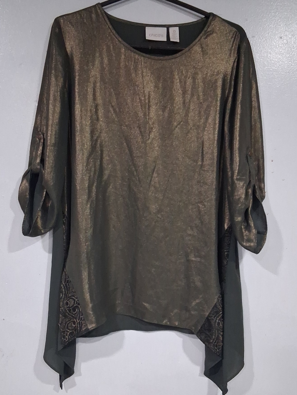 Chico's Olive Metallic Shimmer Tunic